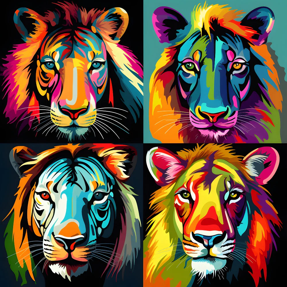Abstract Animals Pop Art Lions Fabric Panel