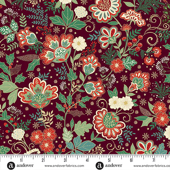 Adorn Bloom Burgundy 44"/45" Cotton Fabric Per Yard