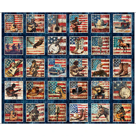 American Country Picture Patch Navy 44"/45" Cotton Panel