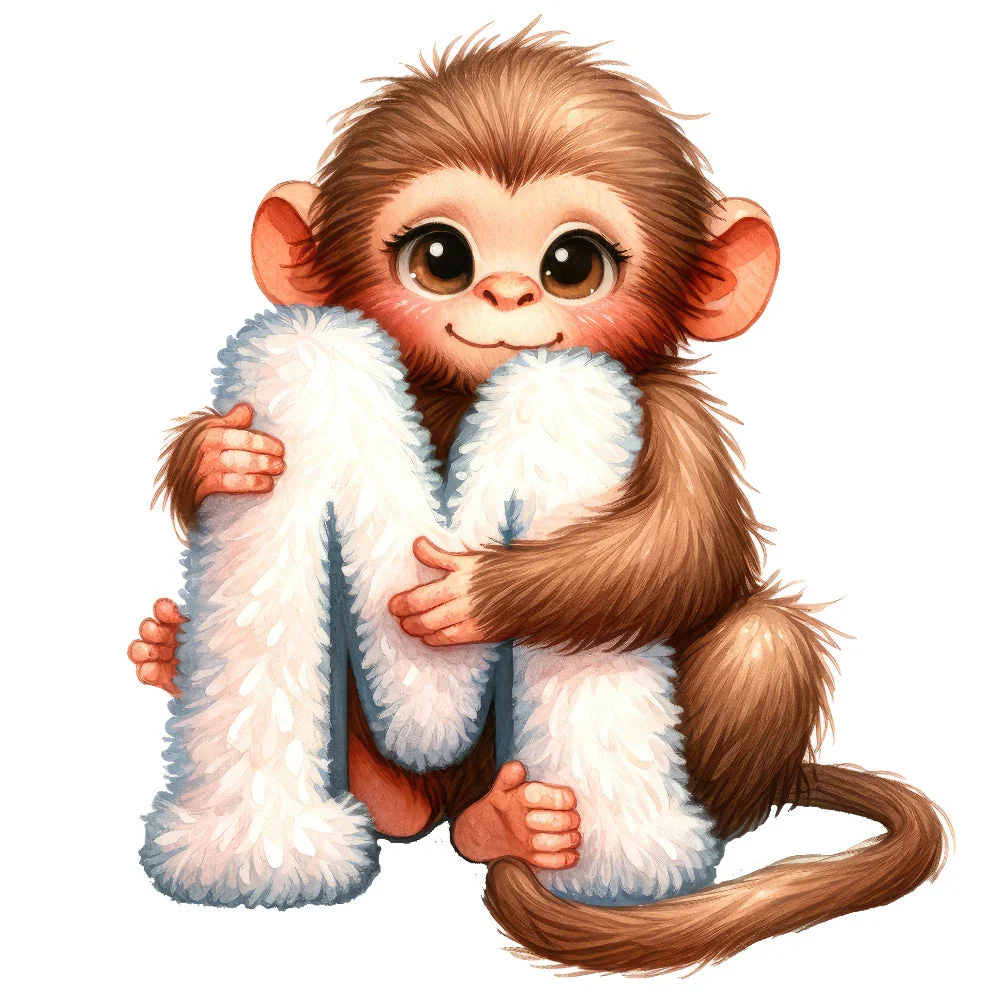 Animal Monkey Letter M Fabric Panel