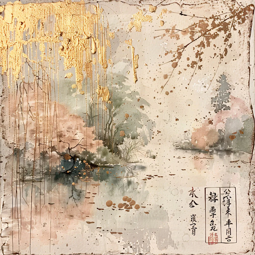 Asian Landscapes on Rice Paper Fabric Panel 20