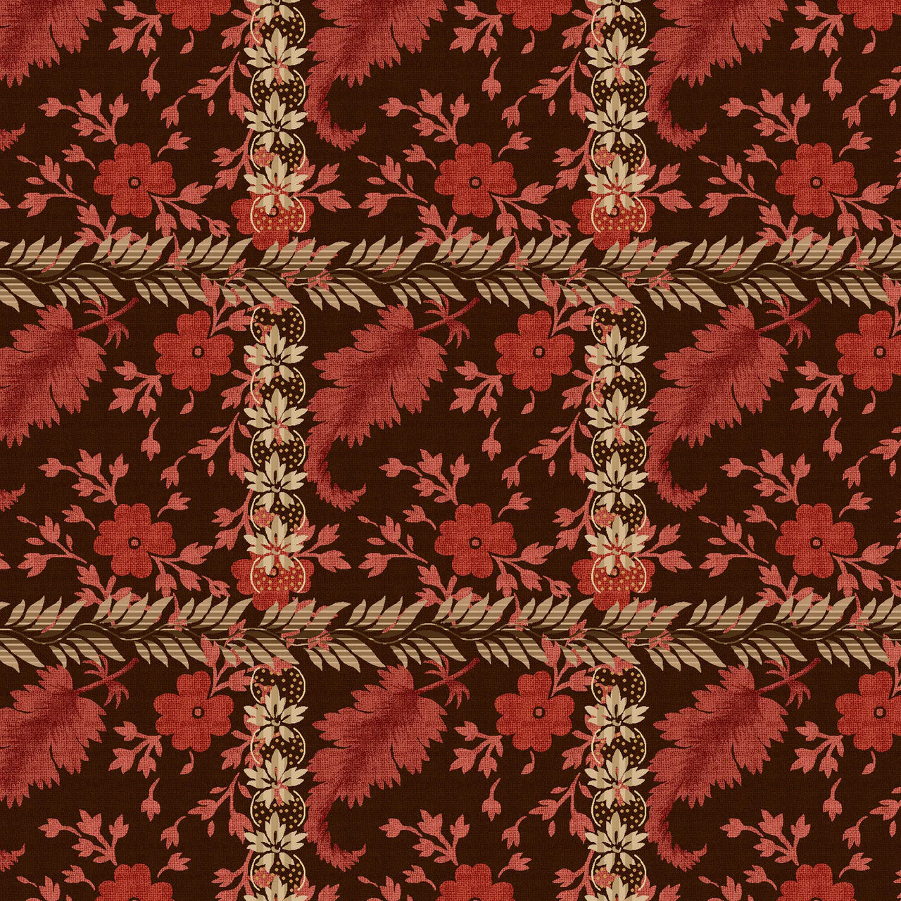 Aubergine Floral Plaid Lost Gardens of Heligan Cotton 43"/44" Fabric Per Yard