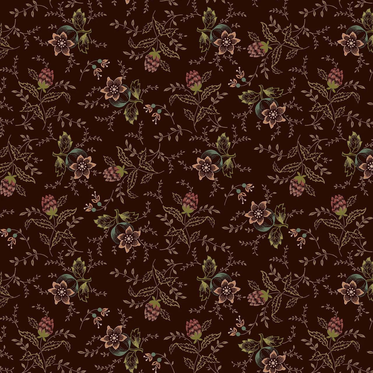 Aubergine Tossed Nosegays Lost Gardens of Heligan Cotton 43"/44" Fabric Per Yard