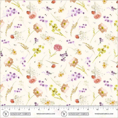 Aviva Floral Charm Ivory Cotton 44"/45" Fabric Per Yard
