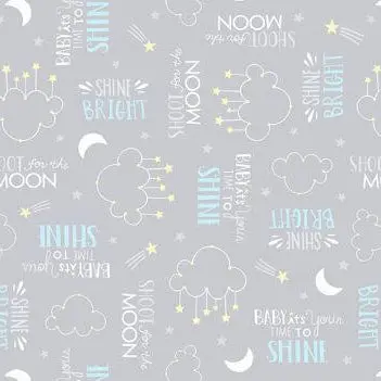 Baby's Adventure - Word Toss - Gray 44" / 45" Fabric Per Yard