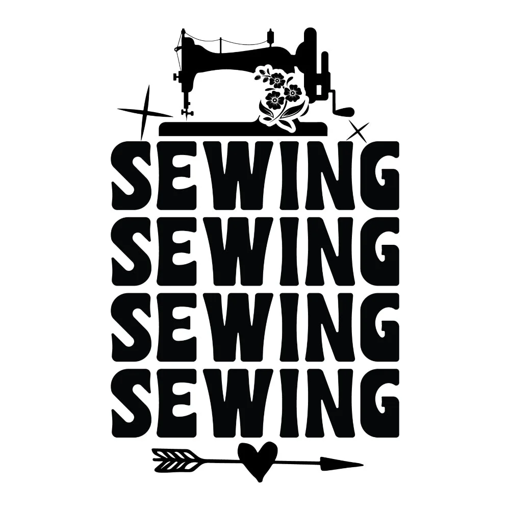 Black and White Sewing Sewing Sewing Fabric Panel