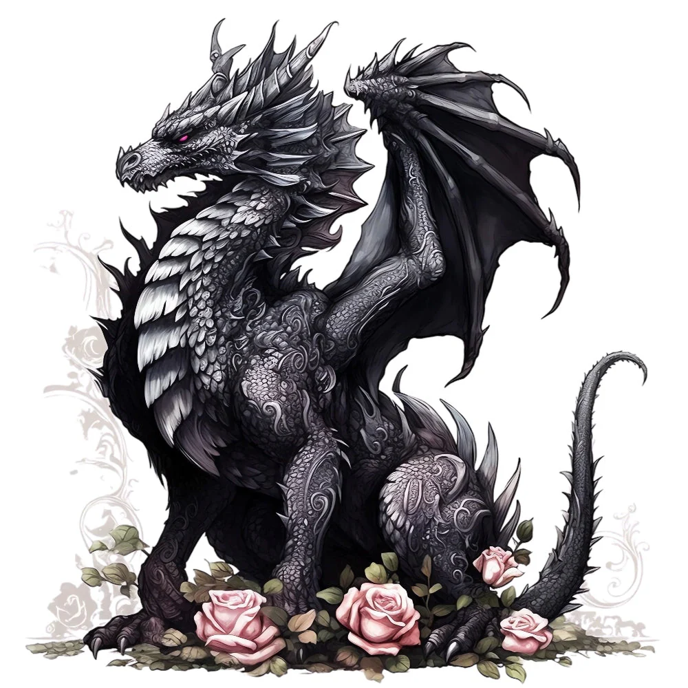 Black Gothic Dragon Fabric Panel 3