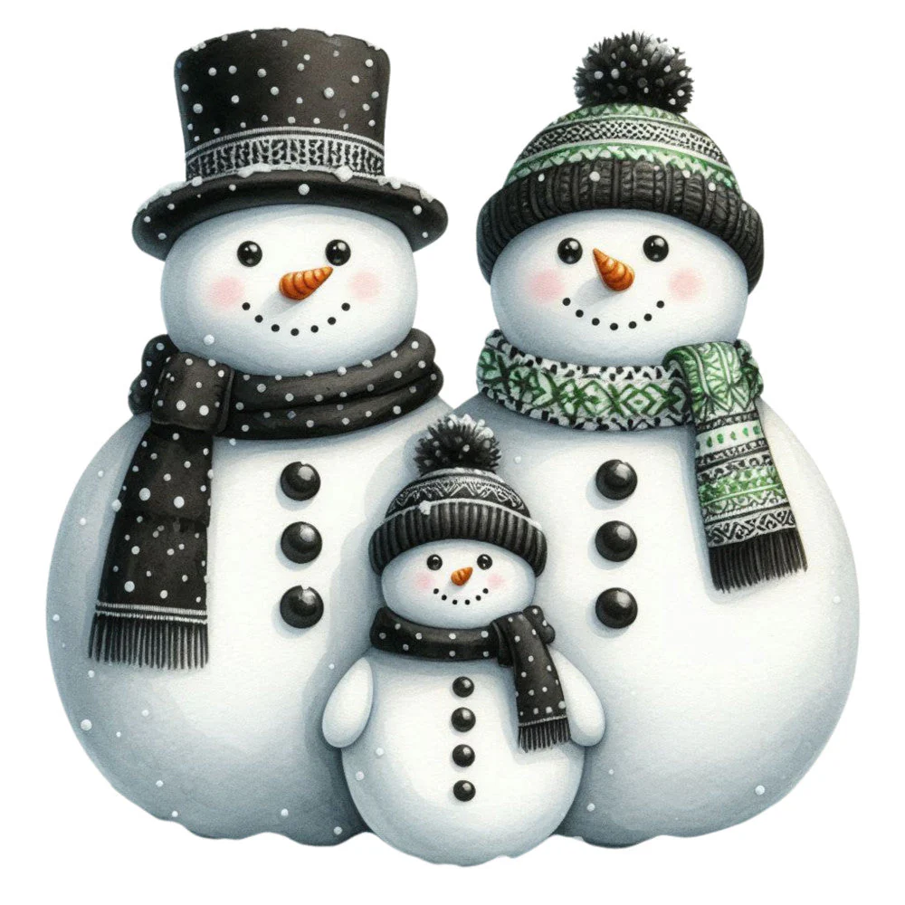 Black Hat Snowmen Fabric Panel 12