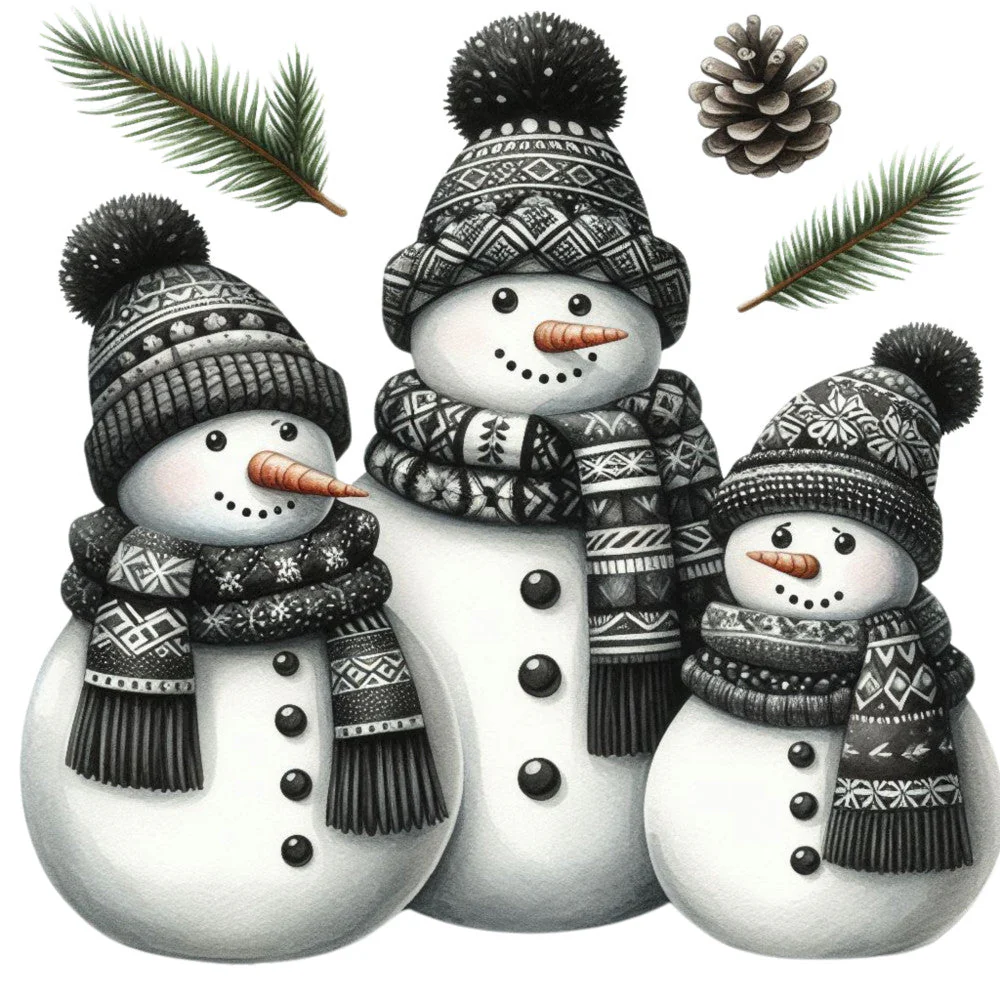 Black Hat Snowmen Fabric Panel 13