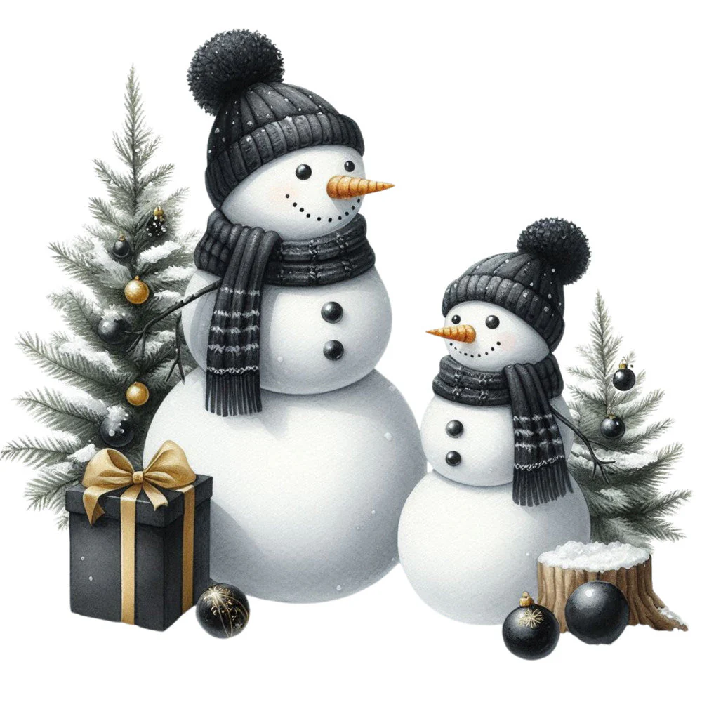 Black Hat Snowmen Fabric Panel 15