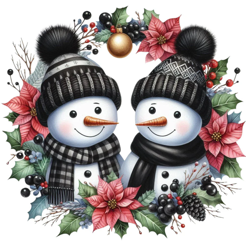 Black Hat Snowmen Fabric Panel 19