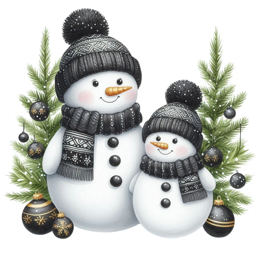 Black Hat Snowmen Fabric Panel 21