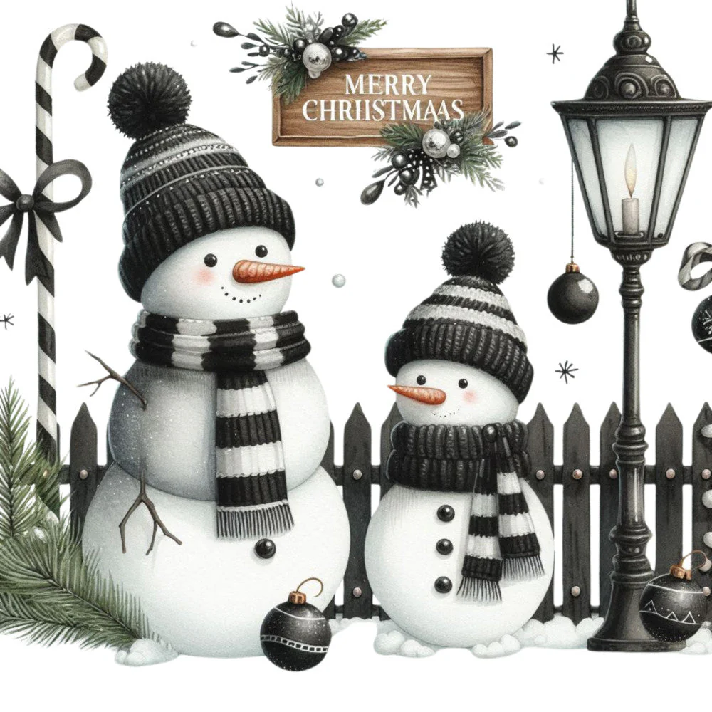Black Hat Snowmen Fabric Panel 7