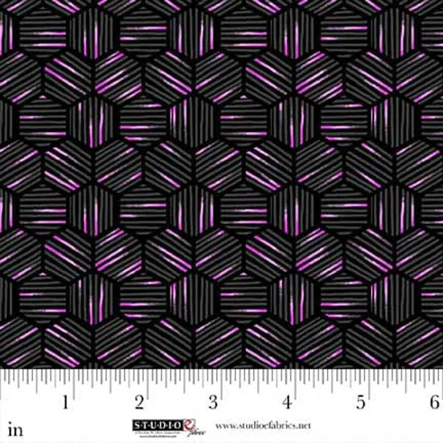 Black Mini Hexies 44"/45" Cotton Fabric Per Yard