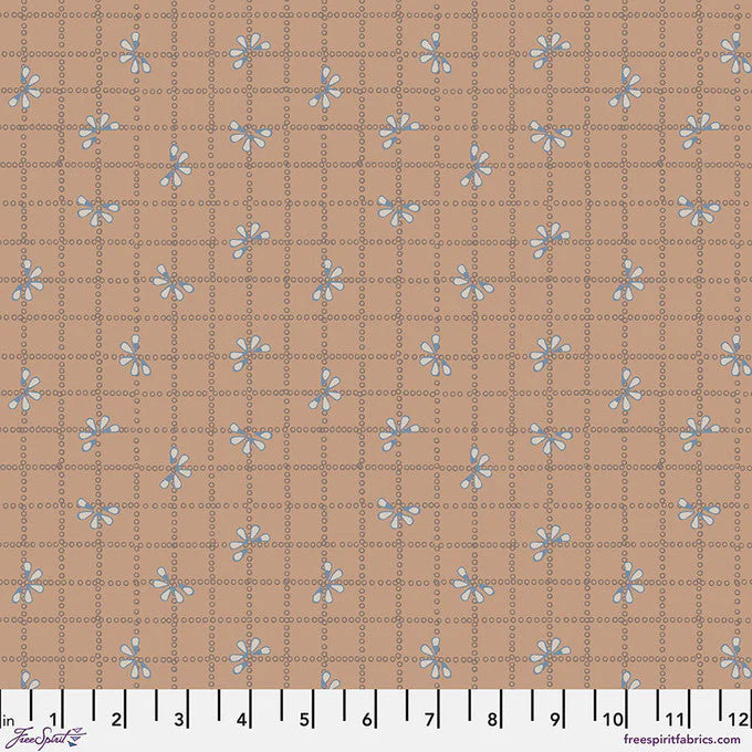 Bloom Check Tan Flourish And Bloom 44"/45" Cotton Fabric Per Yard