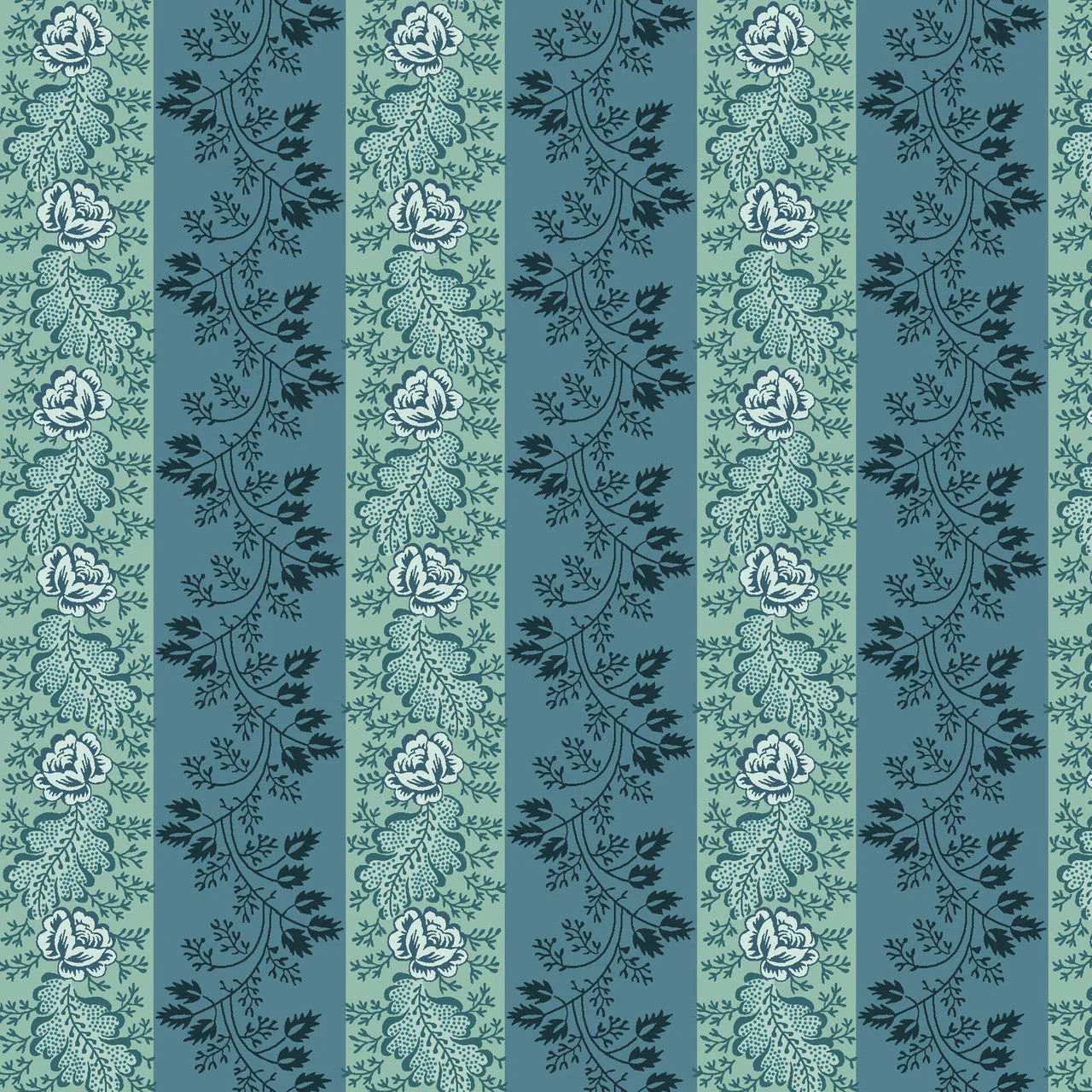 Blue Floral Awning Stripe Lost Gardens of Heligan Cotton 43"/44" Fabric Per Yard