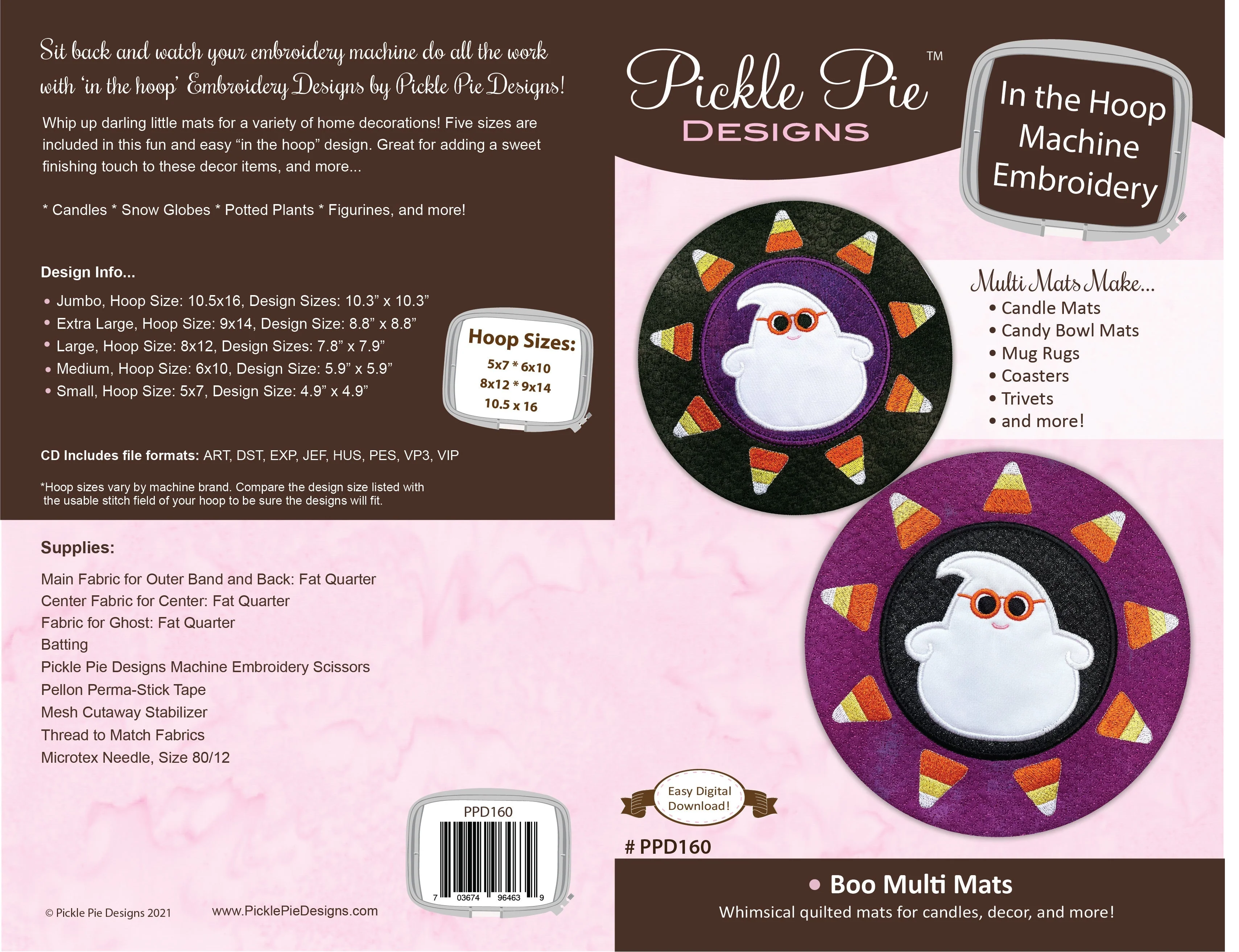 Boo Multi Mats In the Hoop Embroidery Design Collection