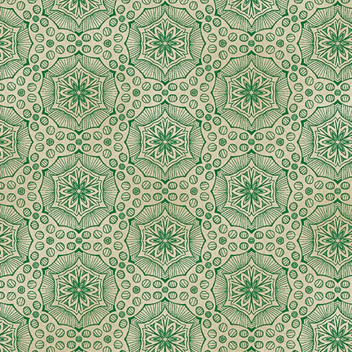 Bubbalon Emerald/Sand Ground Works Cotton 44"/45" Fabric Per Yard