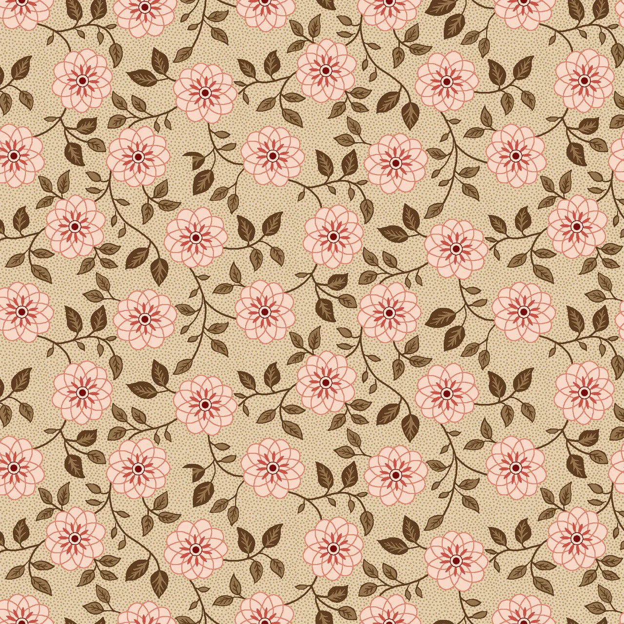 Caramel/Pink Bachelor Buttons Lost Gardens of Heligan Cotton 43"/44" Fabric Per Yard