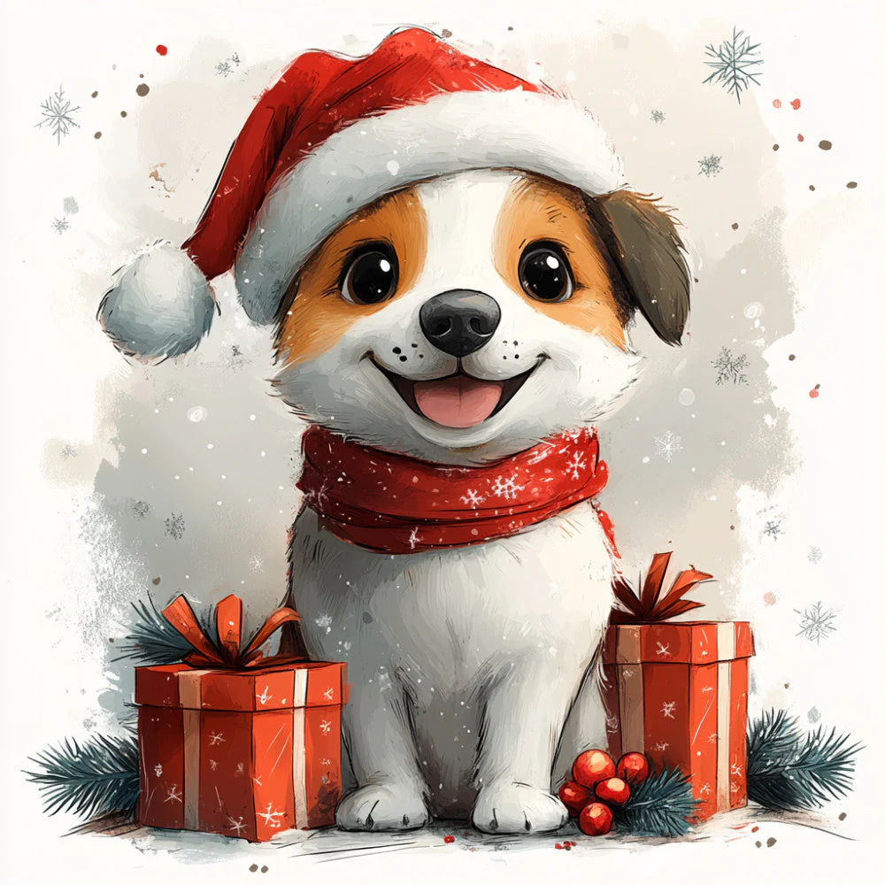Christmas Dogs Fabric Panel 1