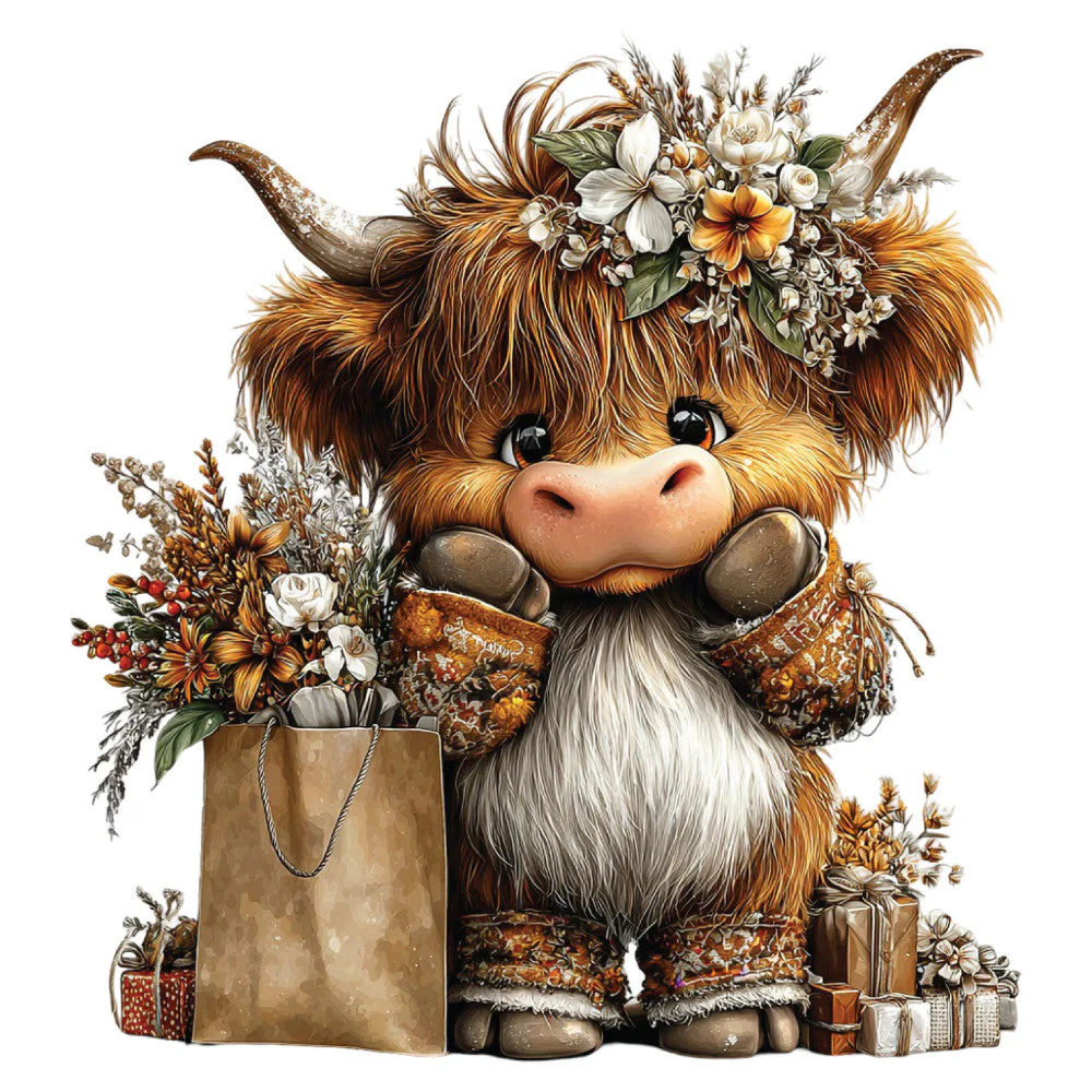 Christmas Highland Cow Fabric Panel 26