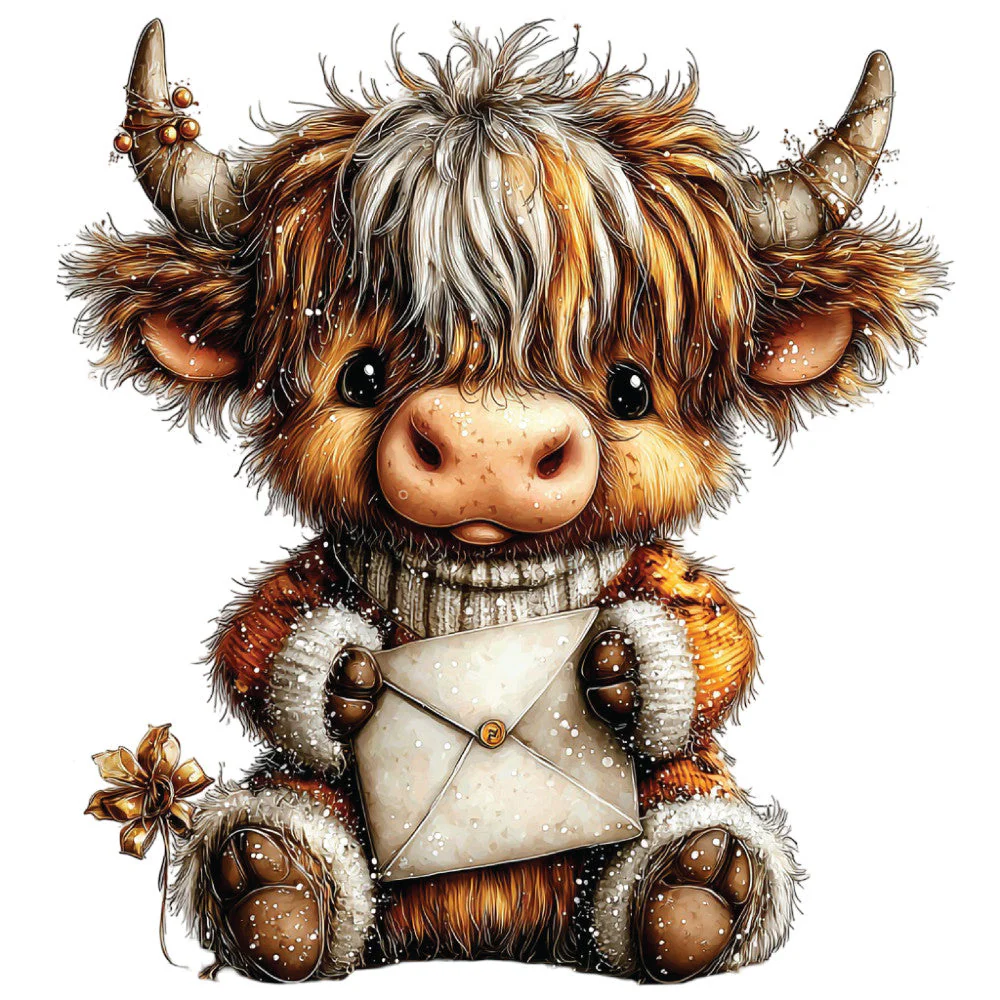 Christmas Highland Cow Fabric Panel 4