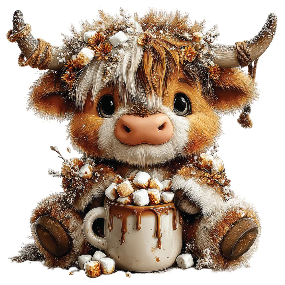 Christmas Highland Cow Fabric Panel 7