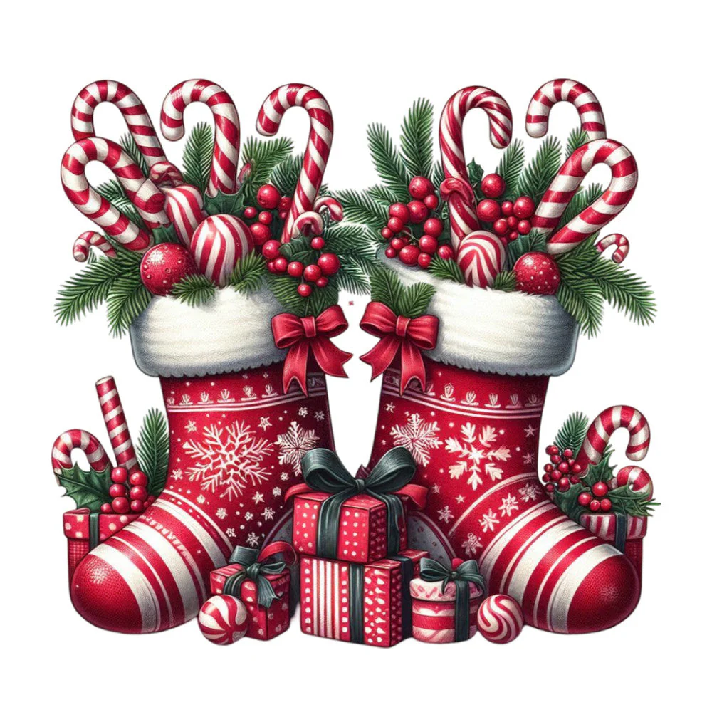 Christmas Stockings and Candy Canes Fabric Panel 13