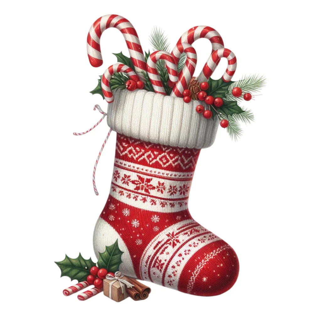 Christmas Stockings and Candy Canes Fabric Panel 17