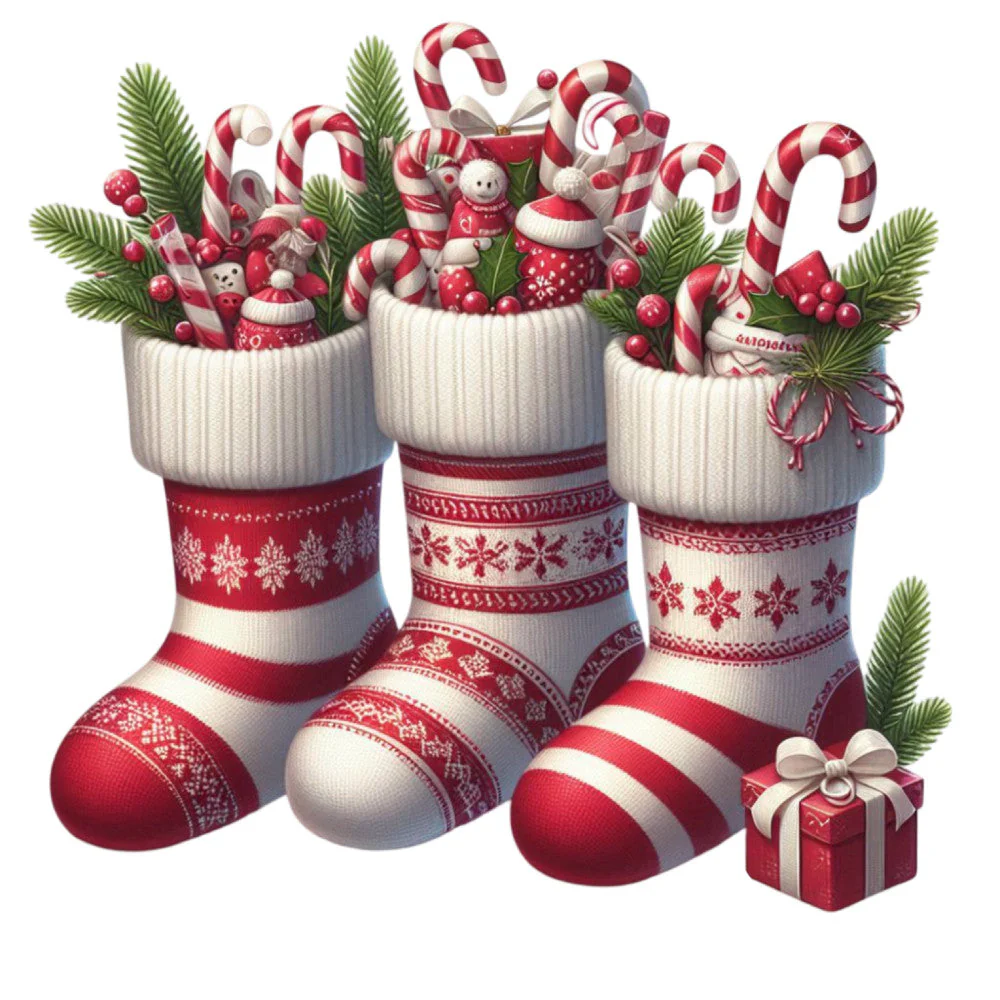 Christmas Stockings and Candy Canes Fabric Panel 19