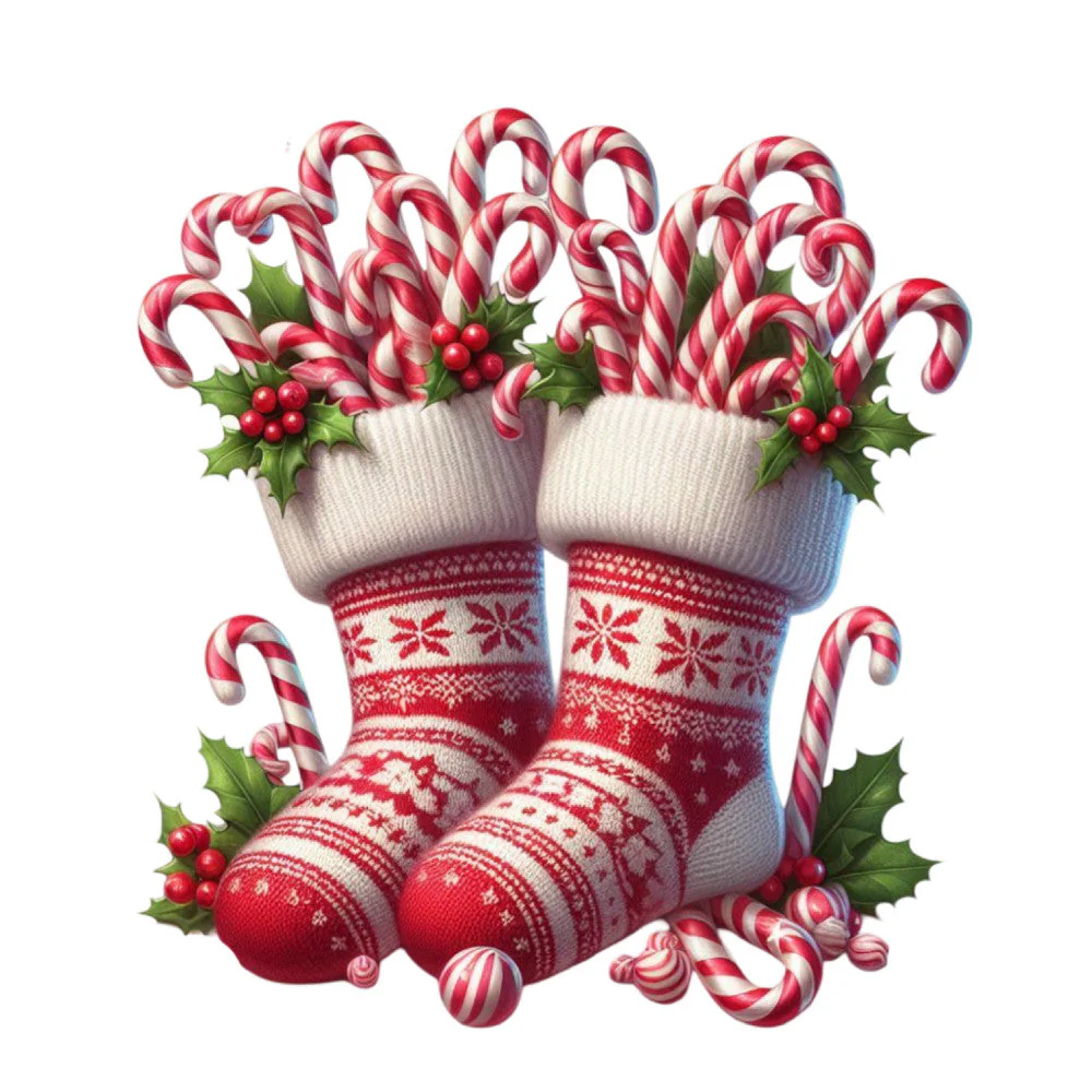 Christmas Stockings and Candy Canes Fabric Panel 5