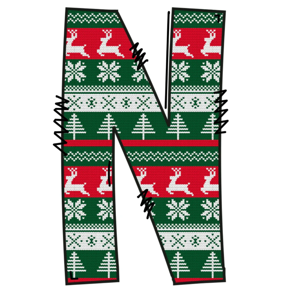Christmas Sweaters Letter N Fabric Panel