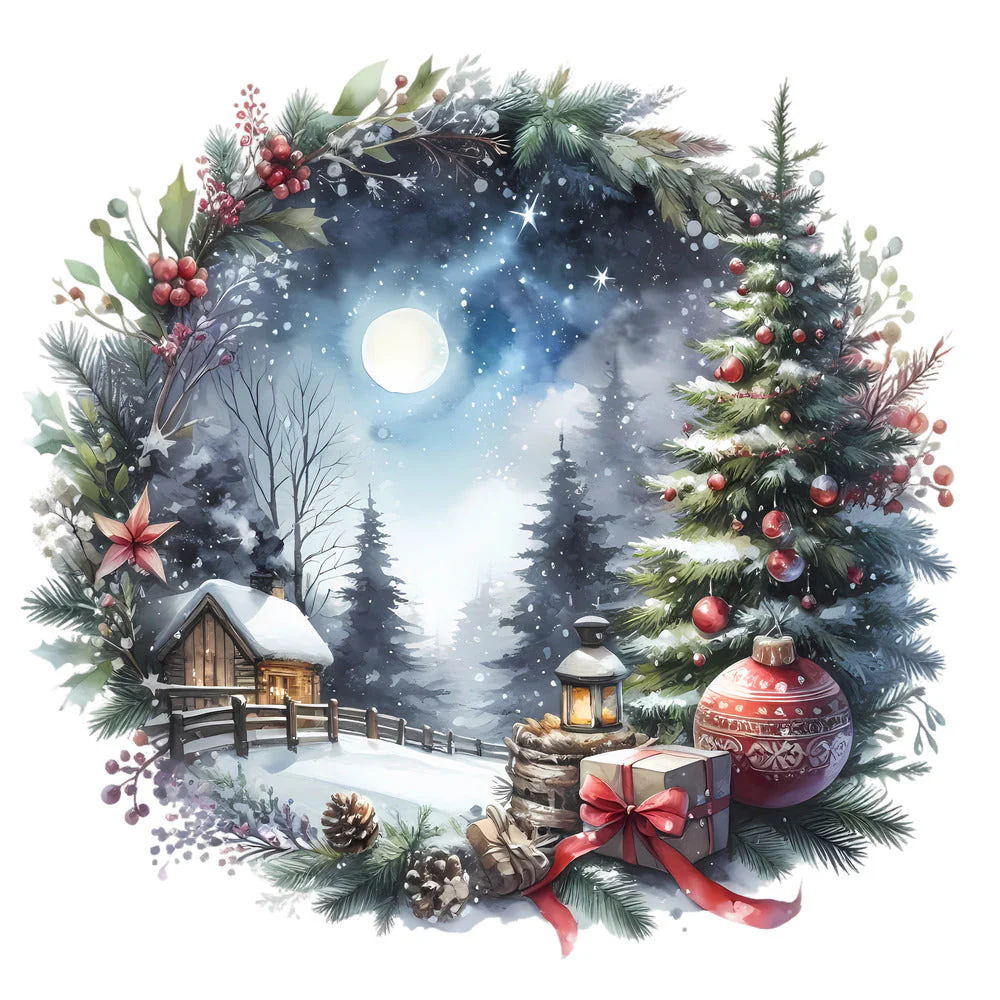 Christmas Winter Scene 33 Fabric Panel