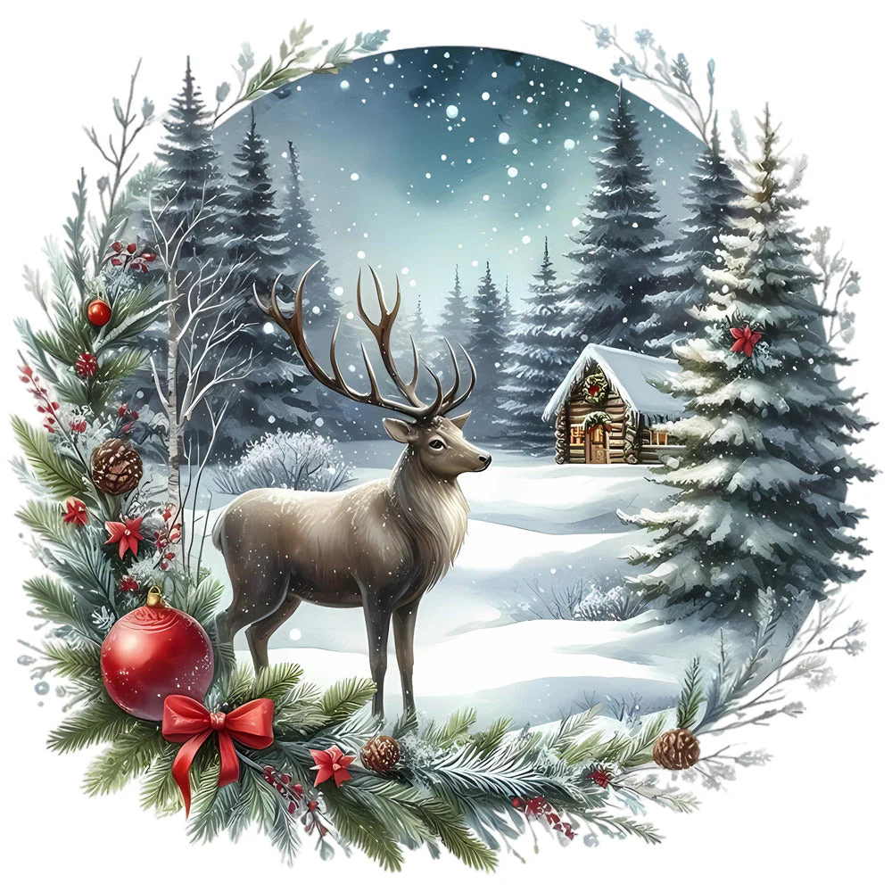 Christmas Winter Scene 9 Fabric Panel
