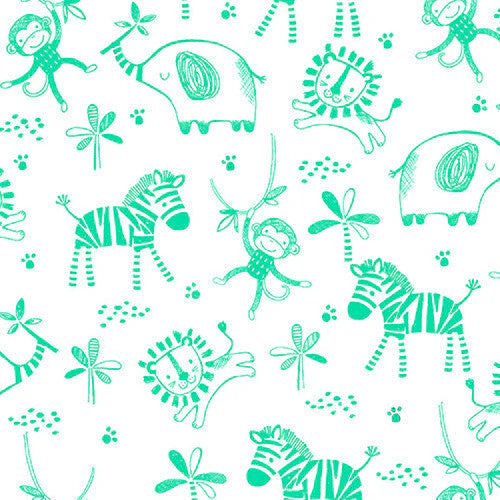 Comfy Flannel - Jungle Animals - White 44"/45" Cotton Flannel Fabric per yard