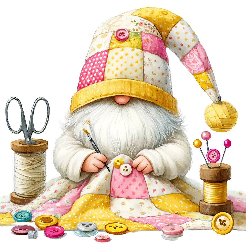 Cute Sewing Gnomes Fabric Panel 19