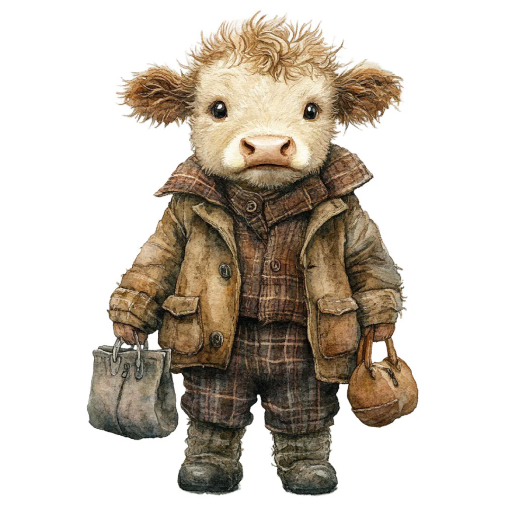 Cute Western Highland Cow Fabric Panel 1