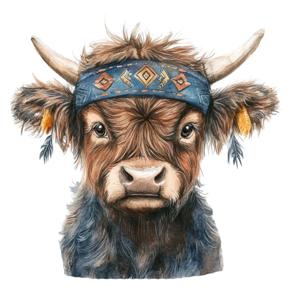Cute Western Highland Cow Fabric Panel 18