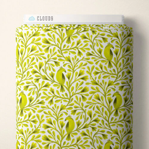 Dark Lime Citrine Birds and Branches Cotton 44/45 Fabric Per Yard - Image 2