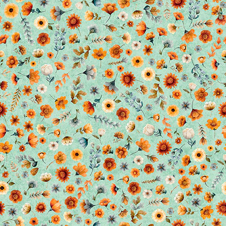 Dusty Aqua Ditzy Floral Harvest Hollow 44"/45" Cotton Fabric per yard