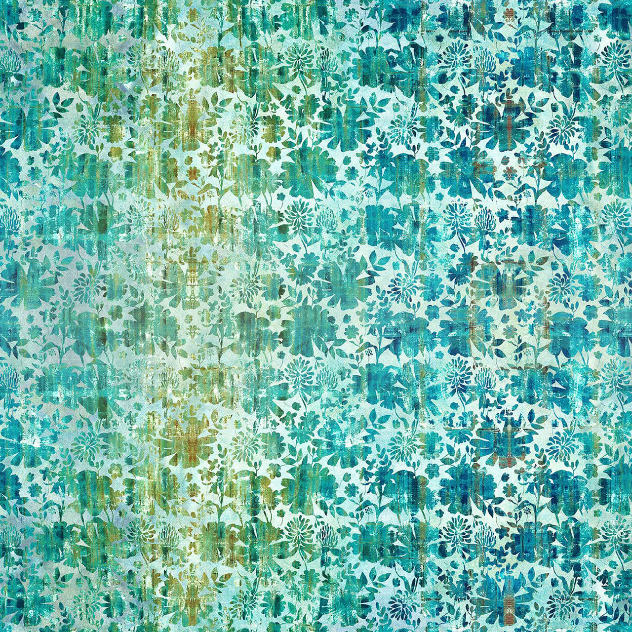 Grunge Floral Teal Evanescence Cotton 43/44 Fabric Per Yard