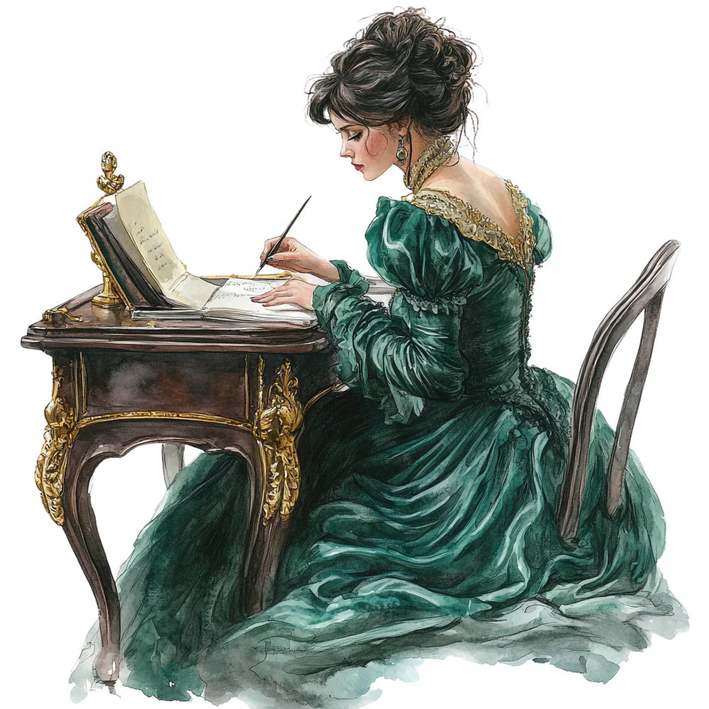 Emerald Victorian Lady Fabric Panel 3
