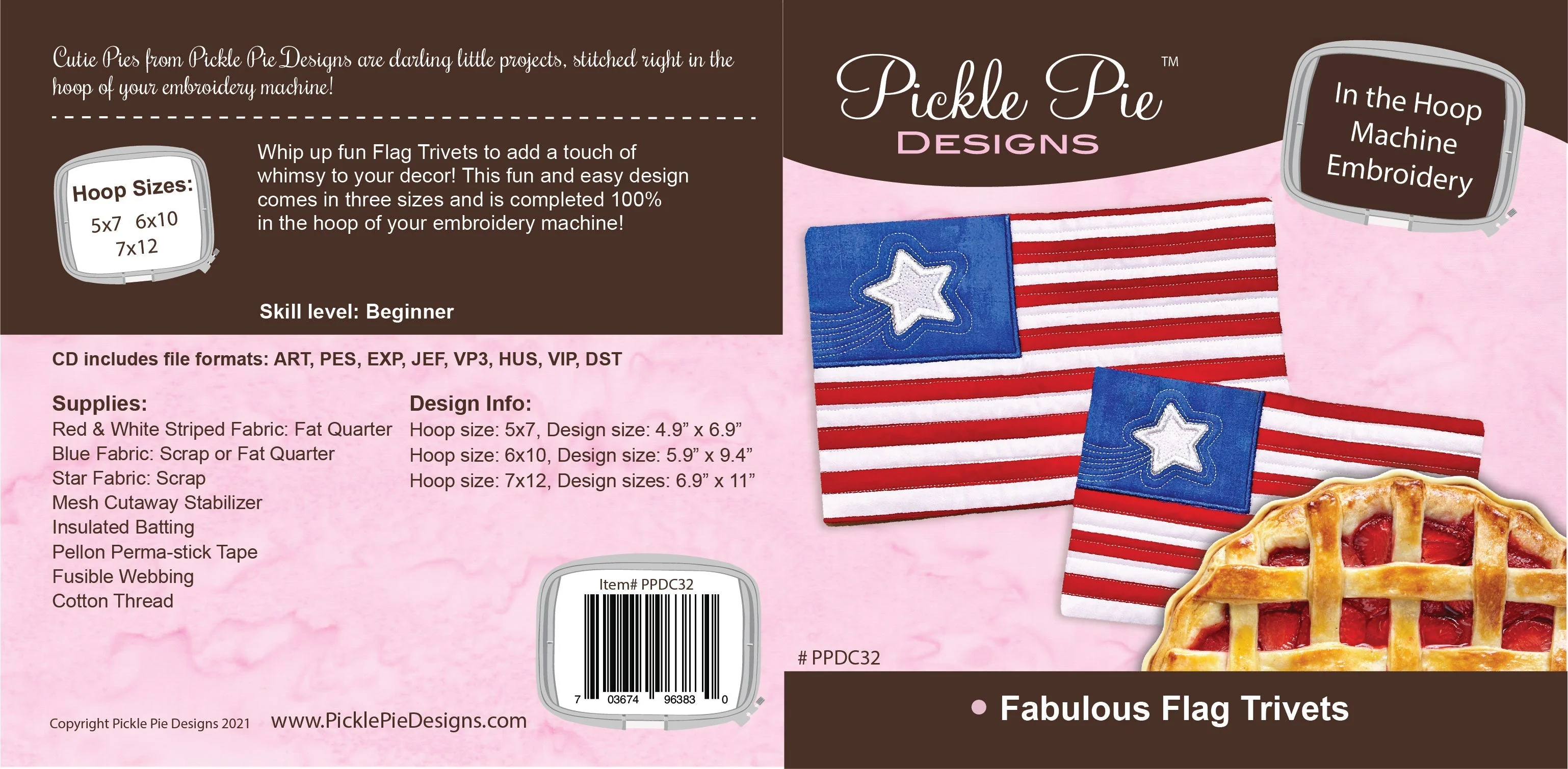 Fabulous Flag Trivets In the Hoop Embroidery Design Collection