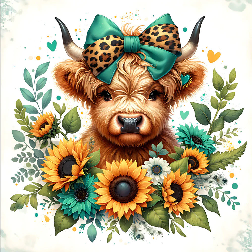 Fancy Highland Cows Fabric Panel 18