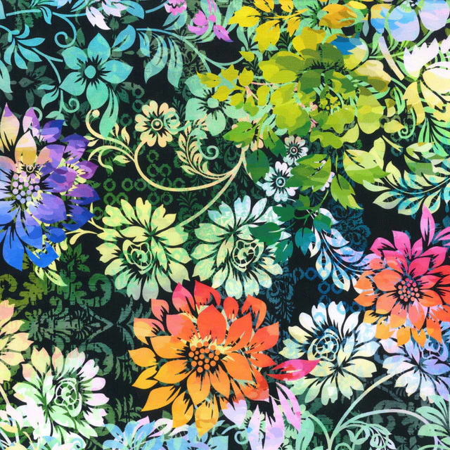 Felicity Florals Black 44"/45" Fabric per Yard
