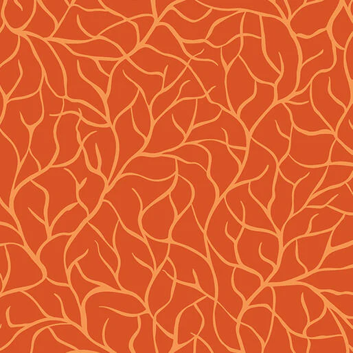 Flora & Fauna: Midnight - Branches - Orange 44" / 45" Fabric Per Yard