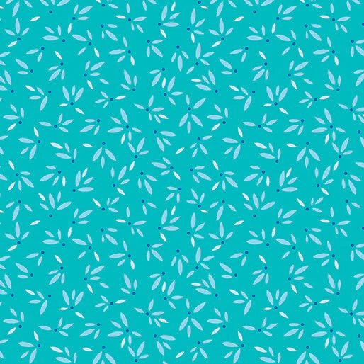 Flora & Fauna: Midnight - Leaves - Turquoise 44" / 45" Fabric Per Yard