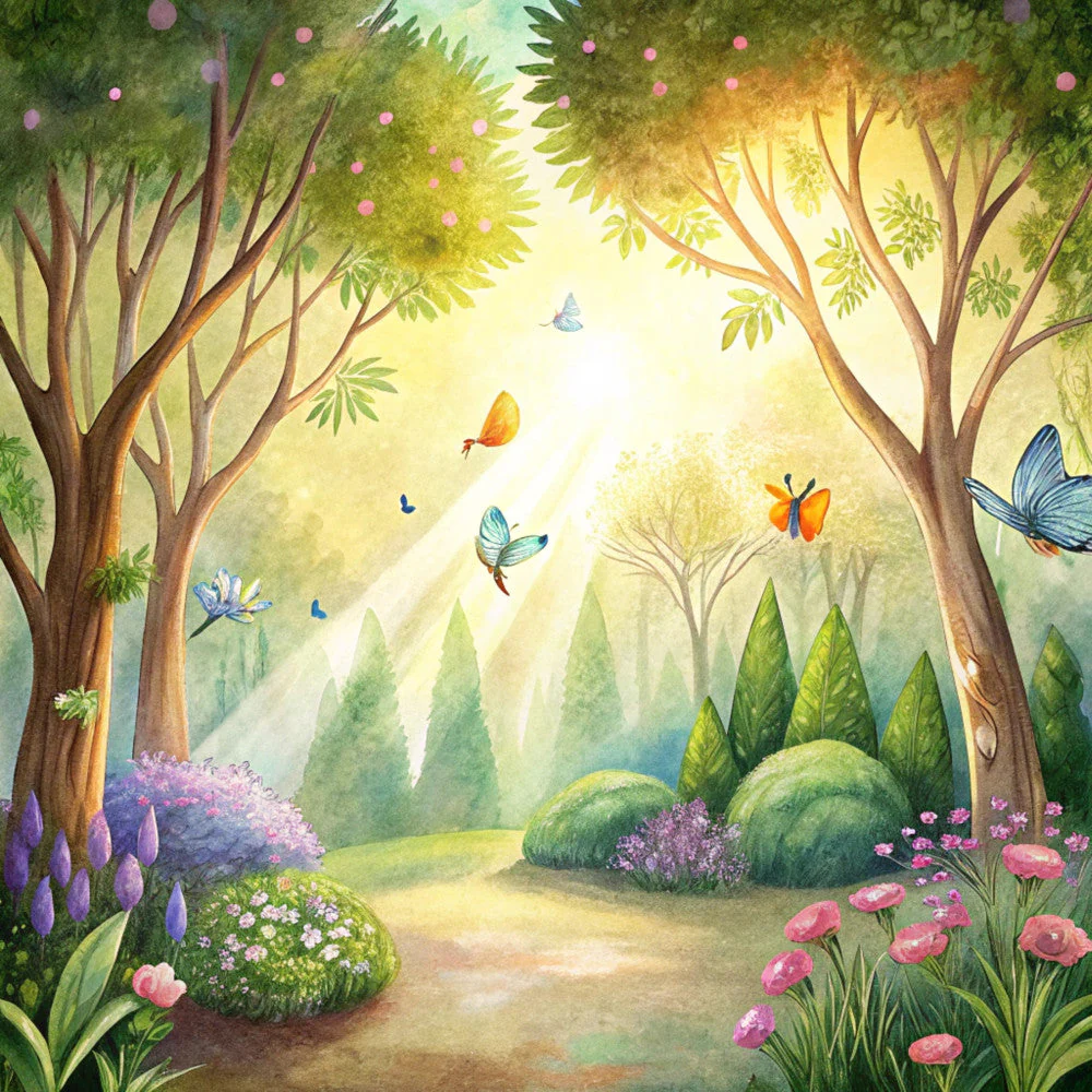 Floral Butterflies Scene Fabric Panel 22