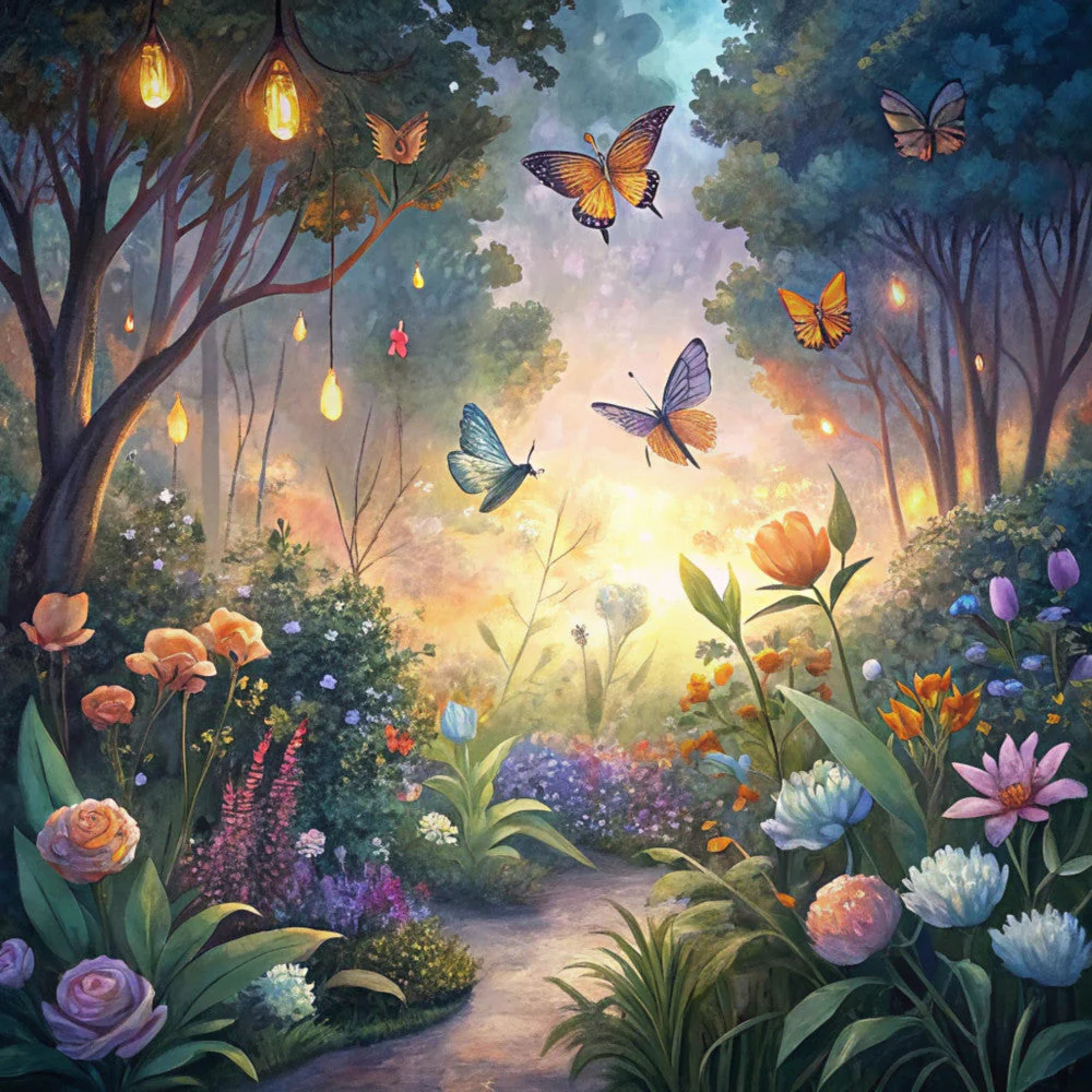 Floral Butterflies Scene Fabric Panel 8