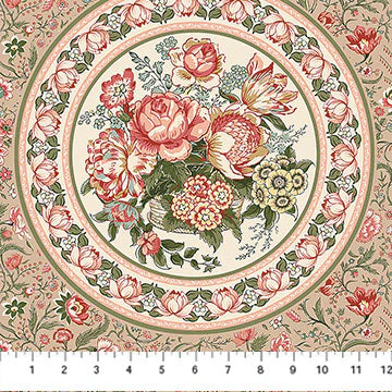 Floral Multi Tan Manoir Antiques Road Show 44"/45" Cotton Fabric Per Yard